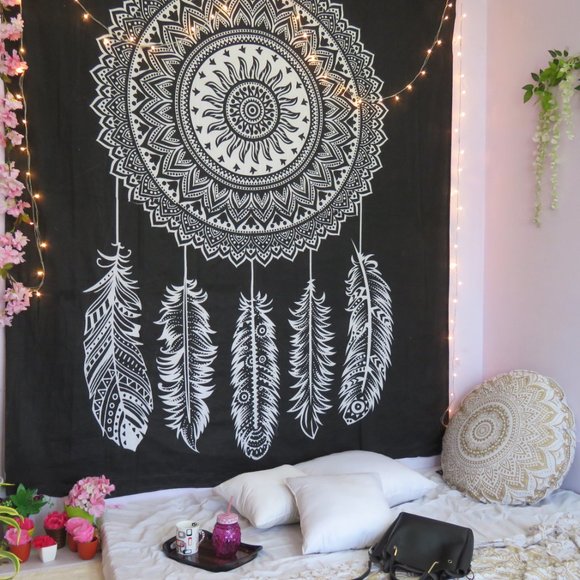 Oussum Black & White Mandala Wall Décor Bohemian Tapestry for Bedroom Decoration - Picture 1 of 3